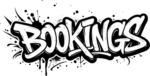 Arte de bookings de DJ Vasc (música eletrônica em São Paulo) em estilo grafite urbano preto e branco.